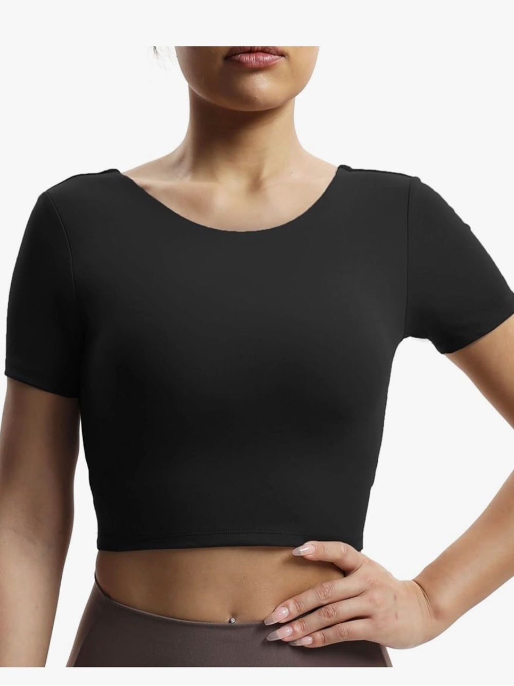 Women’s Black Short Sleeve Backless Twist Cropped Sexy Yoga Athletic Top - M